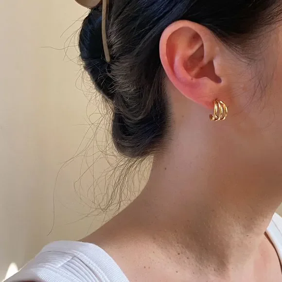 18K Gold Plated Triple C Stacked Hoop Earrings - Picture 5 of 6